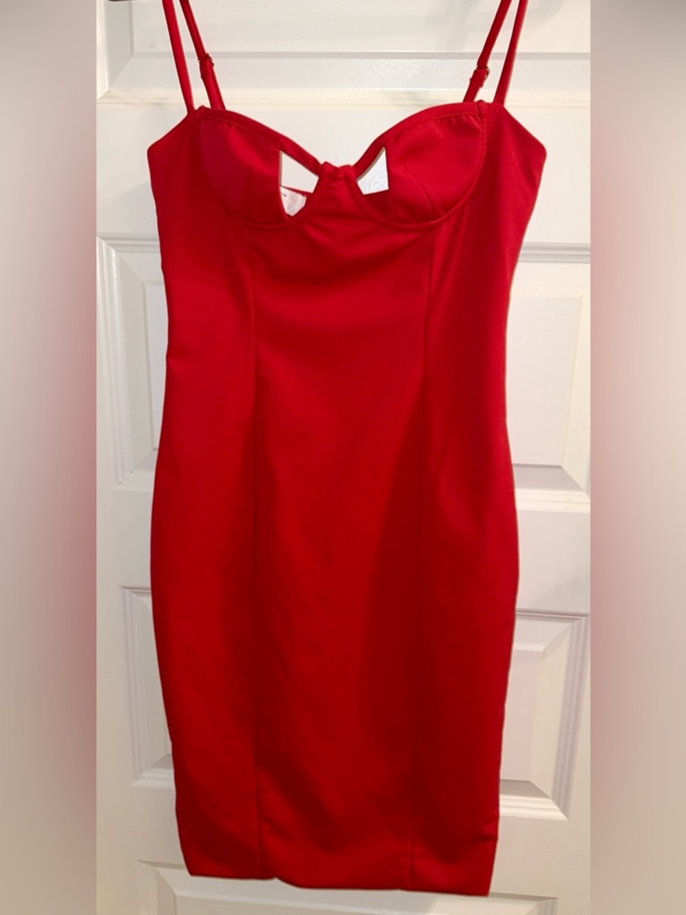 House of CB Red Corset Midi Dress Size Small Bodycon Structured Bust